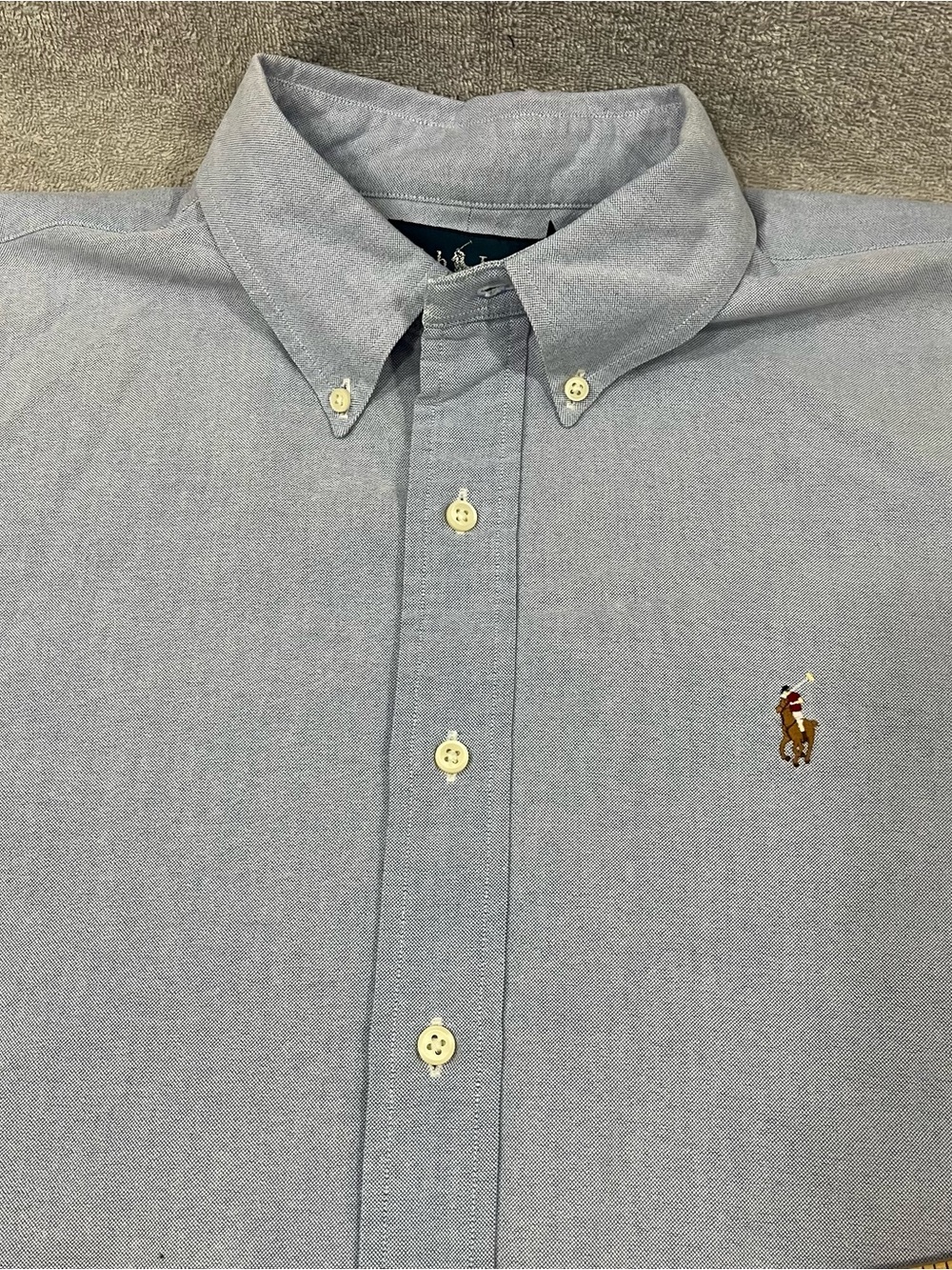 Polo Ralph Lauren Shirt Mens XL Blue Chambray Oxford Button Down Flesh Pony Prep